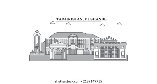 Tadjikistan, Dushanbe city skyline isolated vector illustration, icons