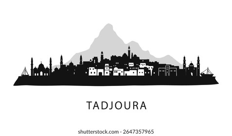 Tadjoura Silhueta Skyline vetor Cidade Minimalista.