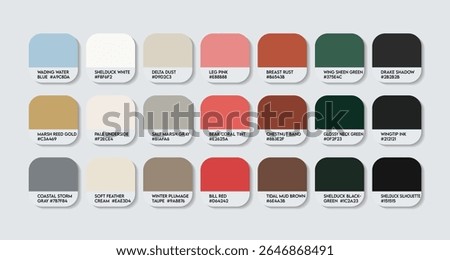 Tadorna tadorna Color Palette. Tadorna tadorna color Tone Swatch Chart with HEX Codes and Color Names. Common shelduck feathers and Body Colors Tones Variants. Fashion waterfowl species color palette
