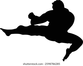 Taekwondo Athlete Silhouette. Isolated on White Background.