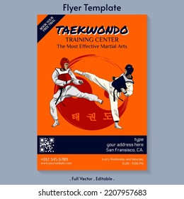 Plantilla de volante de vectores de clase Taekwondo con caligrafía coreana "taekwondo"