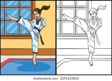 Taekwondo Coloring Page Colored Illustration