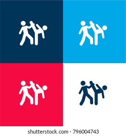 Taekwondo couple silhouettes four color material and minimal icon logo set in red and blue