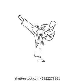 taekwondo fighter one-line art executing a high kick stance featuring martialarts