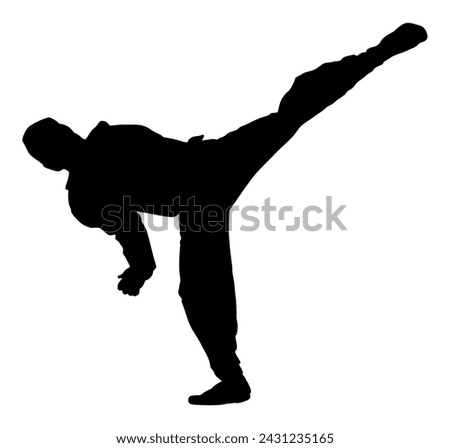 Taekwondo fighter vector silhouette isolated. Sparring on training action. Self defense skills exercising concept. Warriors in the martial arts battle. Sportsman in kimono. Worming up, sport skills.