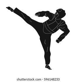 Taekwondo fighter in white kimono and red protection sports.active sports single icon in black style vector symbol stock illustration.