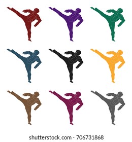 Taekwondo fighter in white kimono and red protection sports.active sports single icon in black style vector symbol stock illustration.