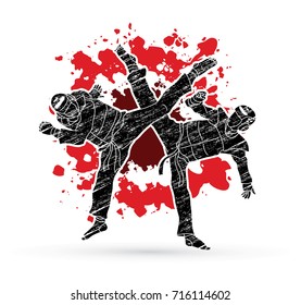 Taekwondo fighting designed on splatter blood background graphic vector.