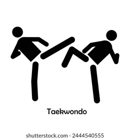 Taekwondo flat black icon vector isolated on white background