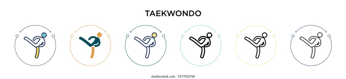 Taekwondo icon in filled, thin line, outline and stroke style. Vector illustration of two colored and black taekwondo vector icons designs can be used for mobile, ui, web