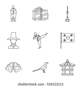 Taekwondo icon set. Outline illustration of 9 taekwondo icon vector set for web