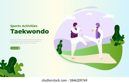 Taekwondo illustration concept, sports activities with taekwondo battles or self-defense training illustrations