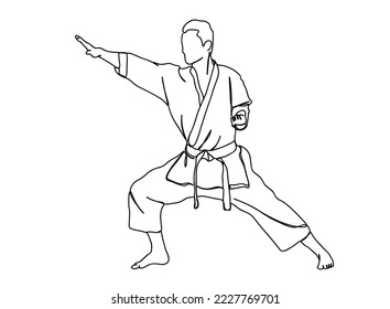 Taekwondo, Karate Player Single line art drawing, black and white minimal Vector illustration. for Logo, Wall décor