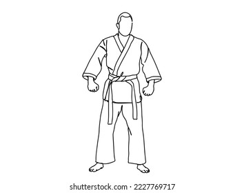 Taekwondo, dibujo de arte de una sola línea de Karate Player, ilustración mínima de vectores en blanco y negro. para Logo, decoración de pared