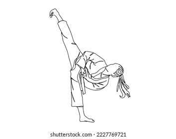 Taekwondo, Karate Player Single line art drawing, black and white minimal Vector illustration. for Logo, Wall décor