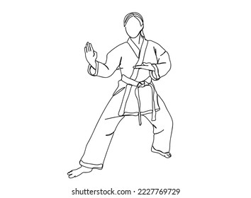 Taekwondo, Karate Player Single line art drawing, black and white minimal Vector illustration. for Logo, Wall décor