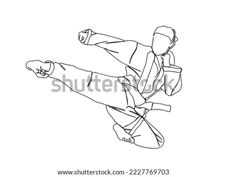 Taekwondo, Karate Player Single line art drawing, black and white minimal Vector illustration. for Logo, Wall décor