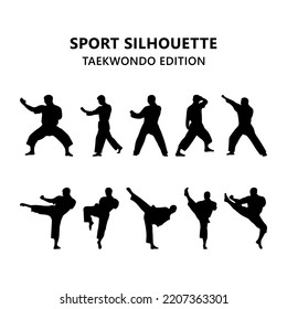 Silhouettes de Taekwondo y Karate. El conjunto de la silueta de arte marcial