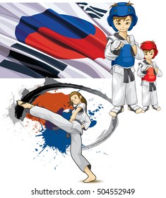 Taekwondo kick. It emphasizes mobility. Prints, posters, etc. Various applications. Differentiated by calligraphic effects