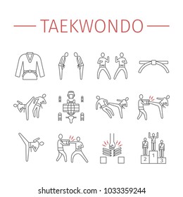 Taekwondo line icons set. Vector sports signs.