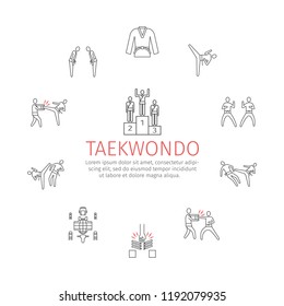 Taekwondo line icons set. Vector sports signs.