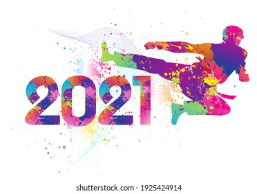 Taekwondo logo design. 2021. Colorful sport background. Vector illustration.