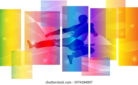 Taekwondo logo design. Colorful sport background. Website Landing Page. Template for apps. Modern geometric. Vector illustration.