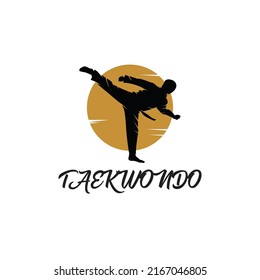 Taekwondo Logo Template. Martial Arts Badge. Emblem For Sports Events, Competitions, Tournaments. Silhouette Of A Man.