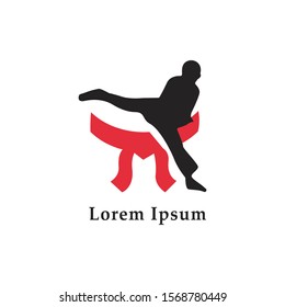 Taekwondo man silhouette Logo Design Template. Martial arts Vector Illustration. martial arts competition badge logo.