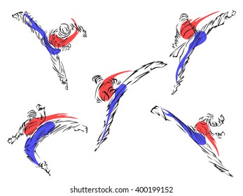 Taekwondo. Martial art set, Abstract style