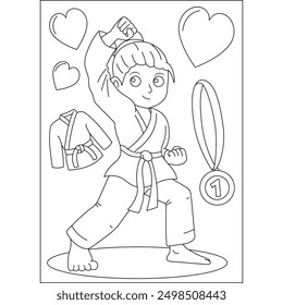 Taekwondo Artes Marciales para colorear Página del libro para niños o adultos adultos adultos para colorear Creative Mindful Relajación Actividad