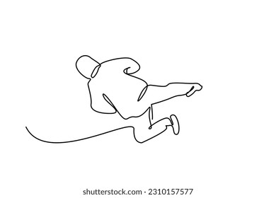 taekwondo martial athlete man flying jumping in the air line art