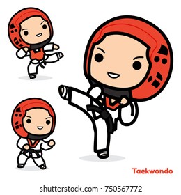 Taekwondo player in uniform and head guard cartoon Vector illustration isolated on white background