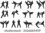 Taekwondo silhouette, Martial arts silhouettes, Taekwondo clipart, Taekwondo bundle set.