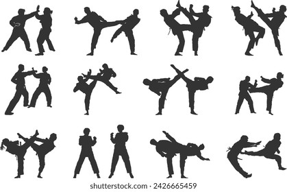 Taekwondo silhouette, Martial arts silhouettes, Taekwondo clipart, Taekwondo bundle set.