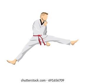 Taekwondo sport athlete. Man in uniform posing.