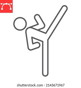 Taekwondo sport line icon, sport and fighter, karate vector icon, vector graphics, editable stroke outline sign, eps 10.