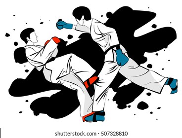 Taekwondo. Sports fight between two fighters.