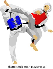 Taekwondo Tournament Martial Art Sport Vector Illustration