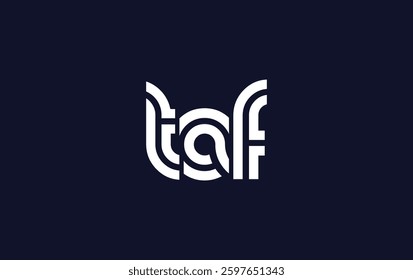 TAF Creative Unique Modern Letter Logo Design. Stylized logo featuring a unique letter design, presenting abstract minimalist aesthetics and modern appeal.