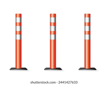 Taffic poles with white and orange stripes isolated on white background