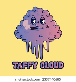 personaje de estilo de dibujos animados en nube taffy