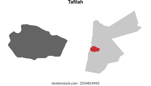 Tafilah governorate blank outline map set