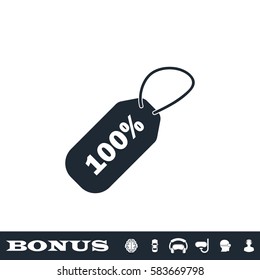 Tag 100% icon flat. Black pictogram on white background. Vector illustration symbol and bonus button