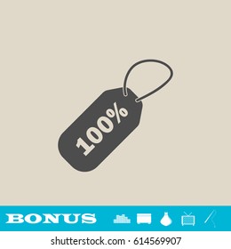 Tag 100% icon flat. Grey pictogram on light background. Vector illustration symbol and bonus button real estate, ottoman, vase, tv, fishing rod