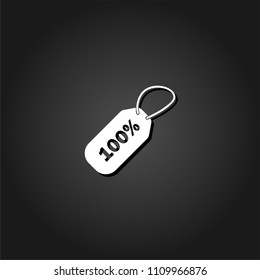 Tag 100 icon flat. Simple White pictogram on black background with shadow. Vector illustration symbol