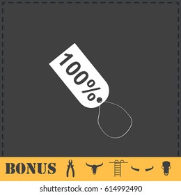 Tag 100% icon flat. Simple vector symbol and bonus icon