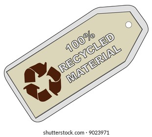 tag with 100% recycled material with recycle logo - vector
