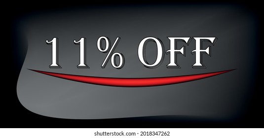 tag 11% off. Background black and grey in white text
