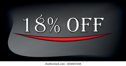 tag 18% off. Background black and grey in white text